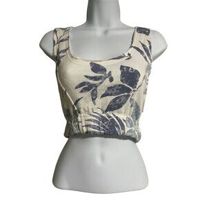 Vintage Havana Blue & White Floral Cropped Tank Top Womens S Beach Resort Wear